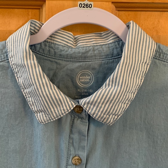 (K260) NWT, Wonder Nation Girls Plus Sz 14-16 Button Down Camp Top Breast Pocket - Picture 2 of 10